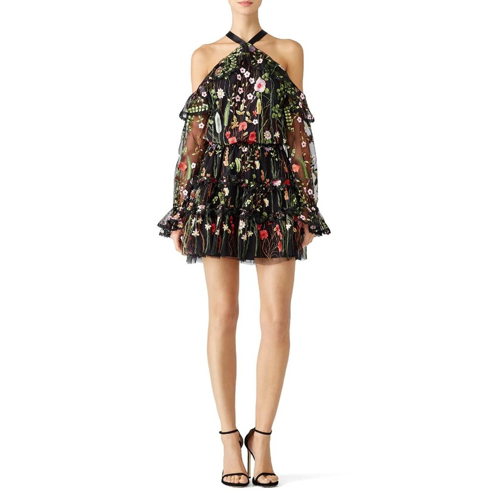 Alexis Black Floral Adeline Dress Halter Neck $680 Ms…